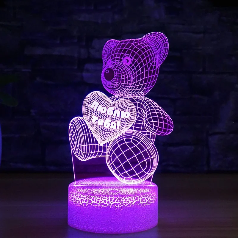 

3DLED Night Light Creative Table Bedside Light Romantic Heart Bear Night Light Valentine's Day Christmas Decoration Night Light