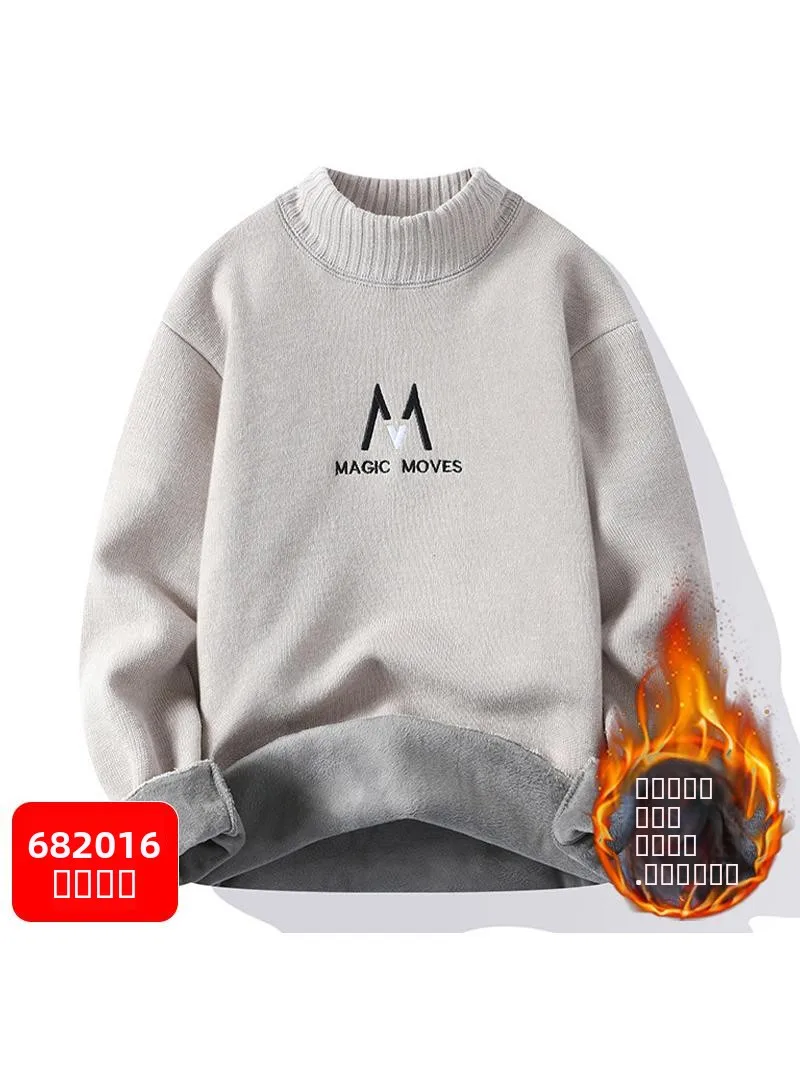 

Модный зимний вязаный свитер Thiened для мужчин, молодежная теплая шерстяная одежда, свободная посадка, длинный свеч с высоким воротником и буквенным узором