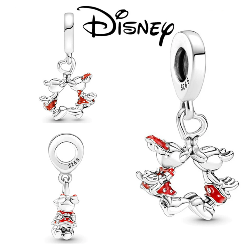 Christmas Disney 925 Silver Mickey Minnie Christmas Goofy Santa Crutch Pendant Fit Original Pandora Bead Bracelets DIY Jewelry