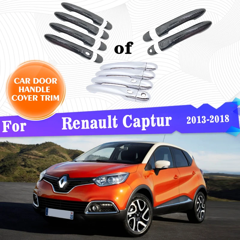 Door Handle Covers For Renault Captur 2013~2018 Gloss Black Carbon Fiber Chrome Car Accessories Style Stickers Rustproof Gadgets