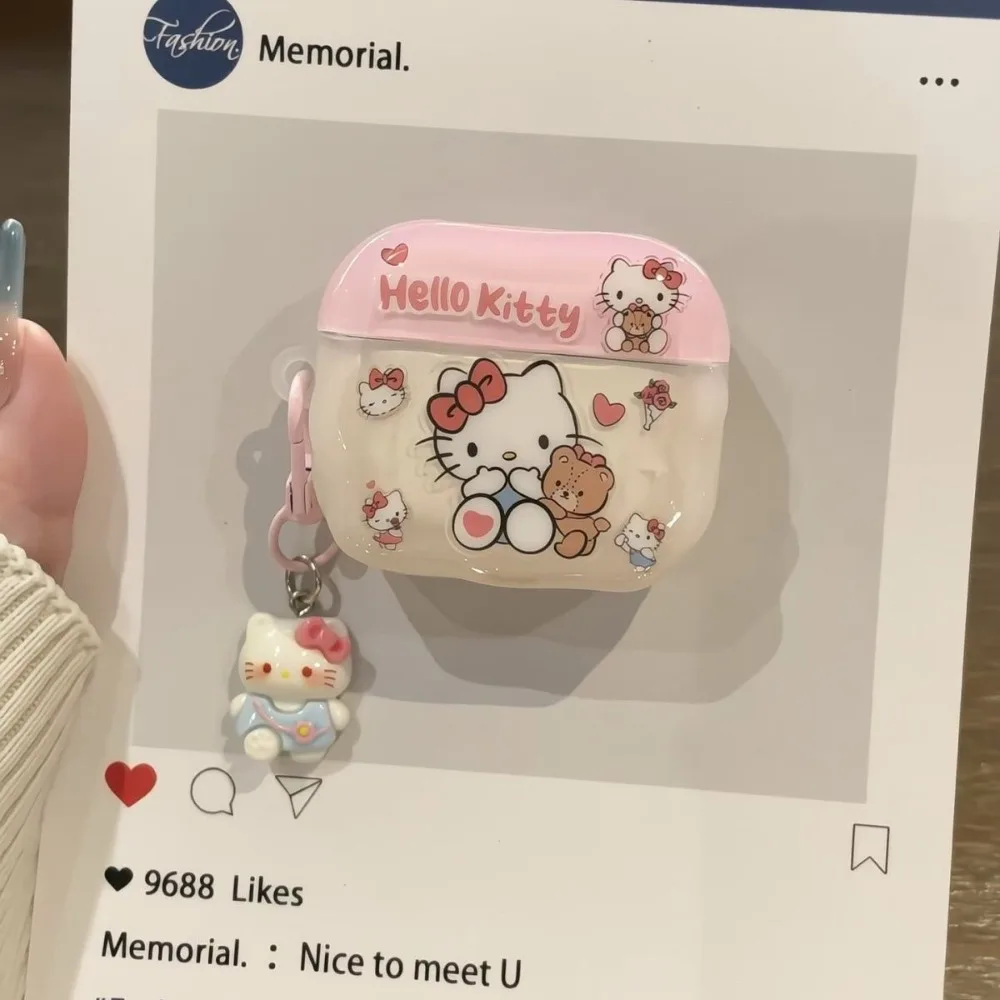 Kreative Anime-Peripherie-Cartoon-Katzen-Kopfhörerhülle, geeignet für AirPods Pro3 4 Cute 3 2 1 Pro2, inklusive Anhänger als Geschenk.
