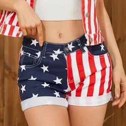 4th Of July Shorts Women Flag Shorts Stretchy Denim Shorts Independence Day Super Short Jeans Pants For Women Summer Bottoms