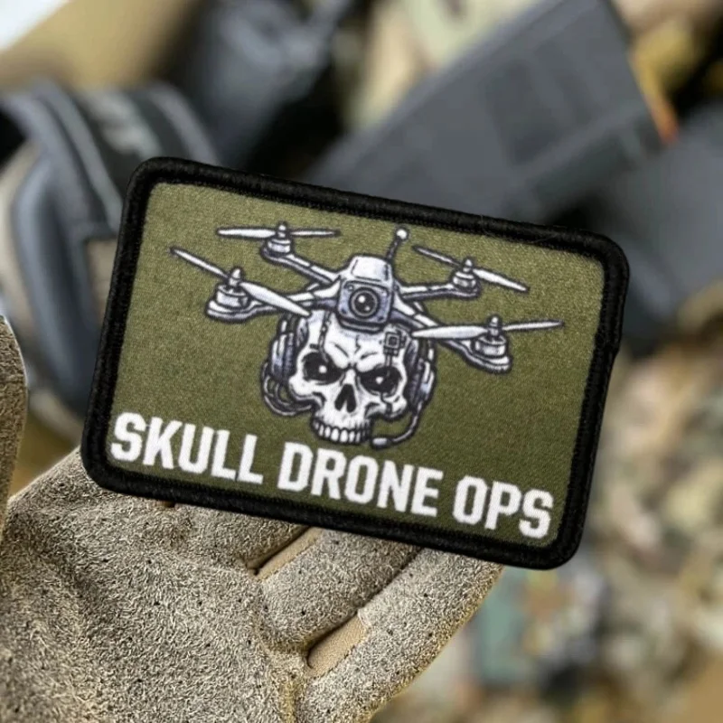 Parche táctico velcro Skull Drone Ops estampado militar para ropa
