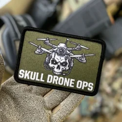 Parche táctico velcro Skull Drone Ops estampado militar para ropa