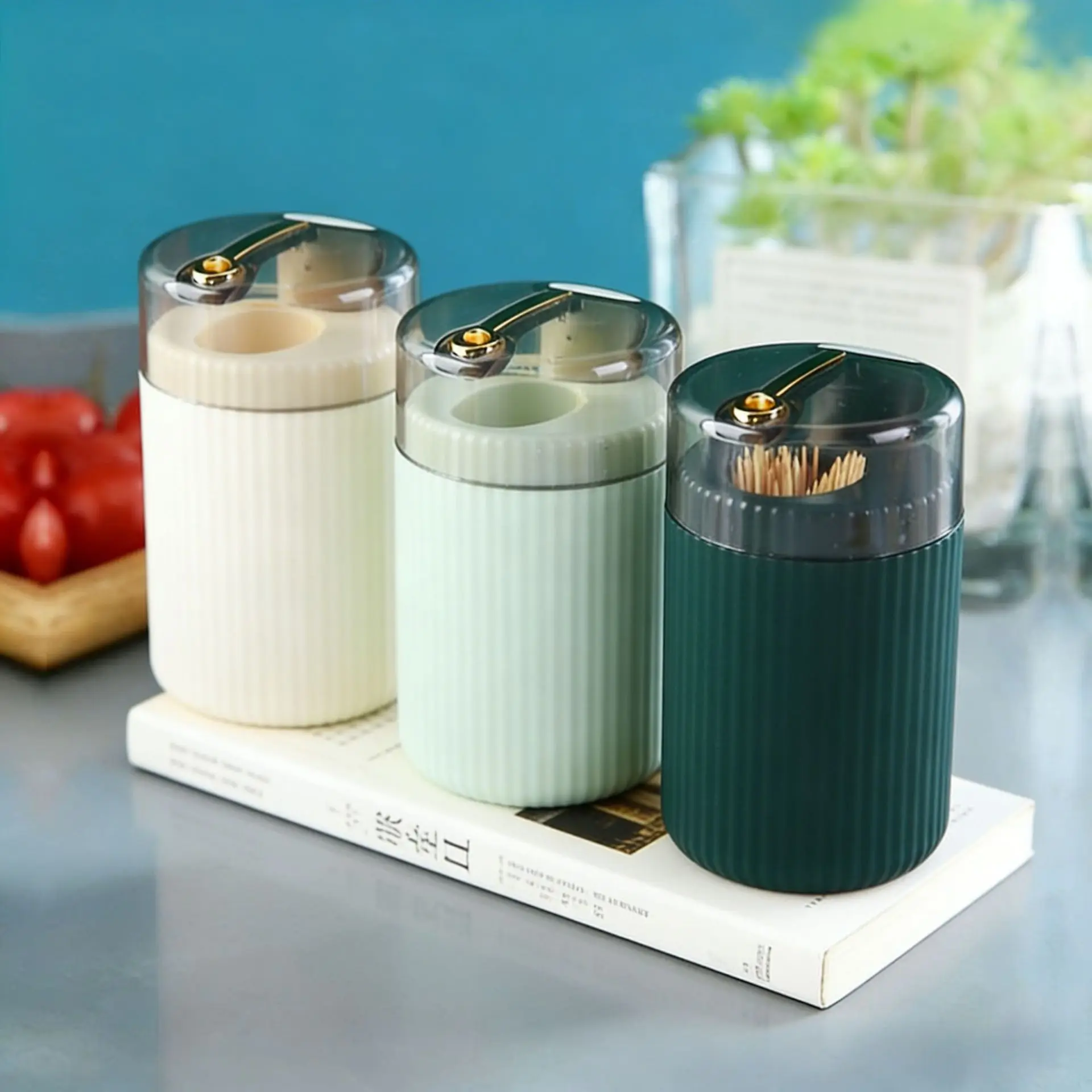 Press Type Automatic Pop-up Toothpick Box Light Luxury Electroplated Toothpick Holder for Living Room Home Storage
