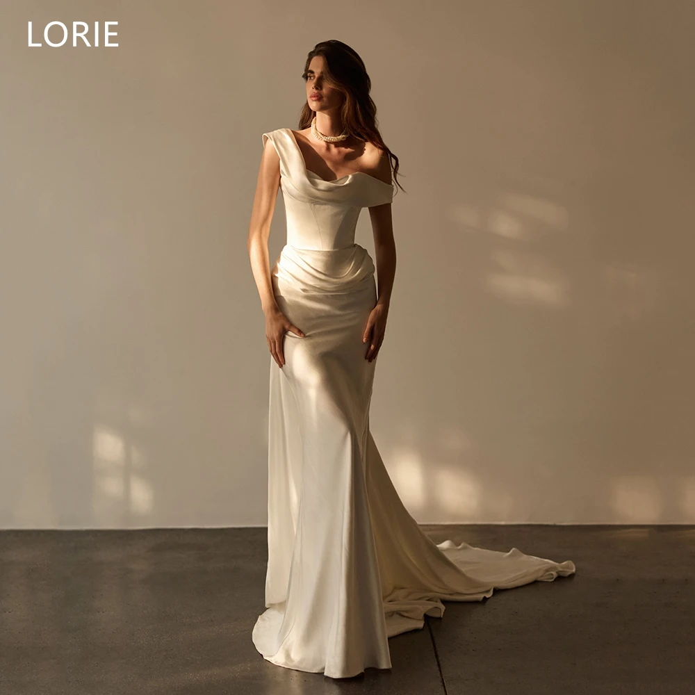 

LORIE Satin Elegant Wedding Dresses Pleats Off The Shoulder Lace-Up Bride Prom Gown Sheath Mermaid Bridal Gowns Customized