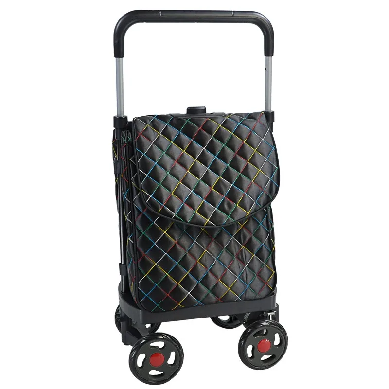 Steel pipe four-wheel steering five-speed telescopic rod shopping cart translation pull cart