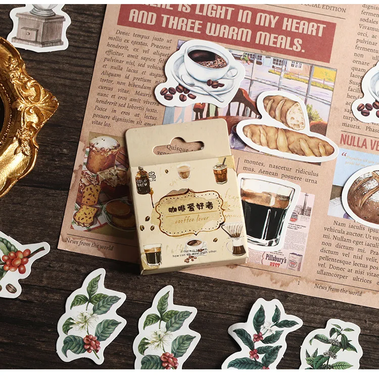 

Eco Friendly Sticker Set 46 Pieces Coffee Fan Creative Material for DIY Journal Envelope Sealing Scrapbook Decor Paper