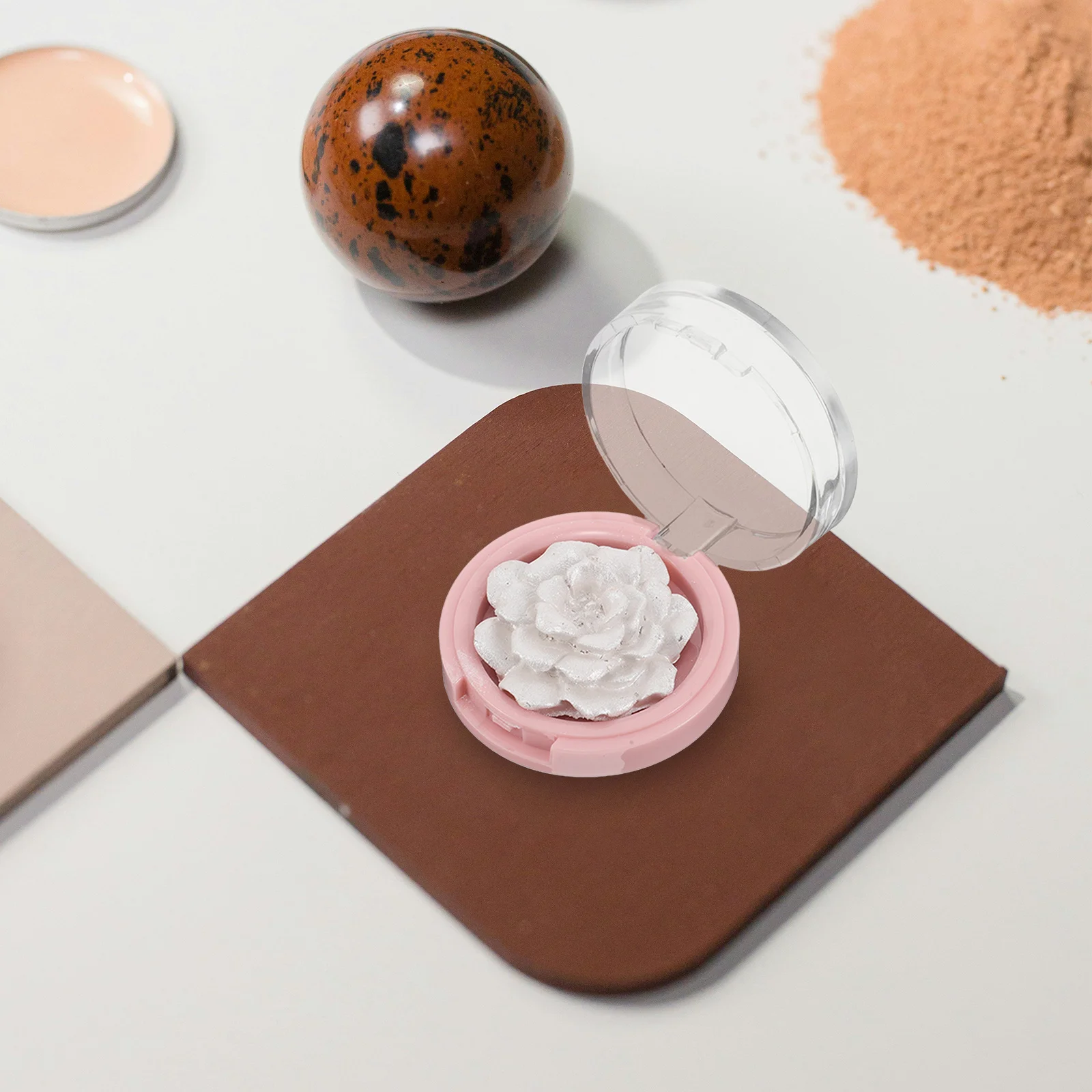 

Pressed Highlighter Powder with 3D Rose Design Face Cheek Finish for All Skin Types Silver