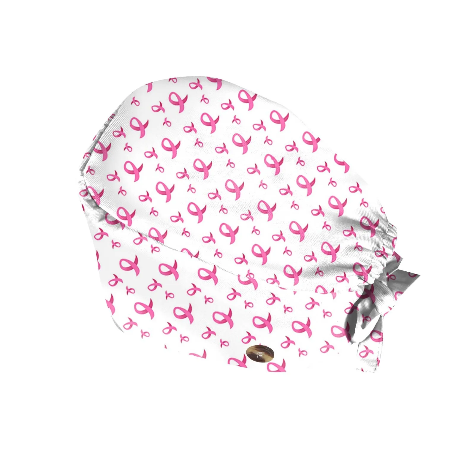 Gorro de enfermería de alta calidad con estampado de cinta rosa para hombre y mujer, gorro exfoliante con botones, accesorios de uniforme de enfermera, gorro quirúrgico de trabajo