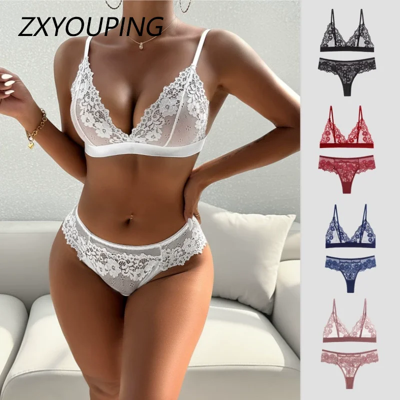 Women Lace Bra and Panty Sets Sexy Lace Underwear Transparent Backless Ultra-Thin Unline Lingerie Soft Comfortable Seamless Bra