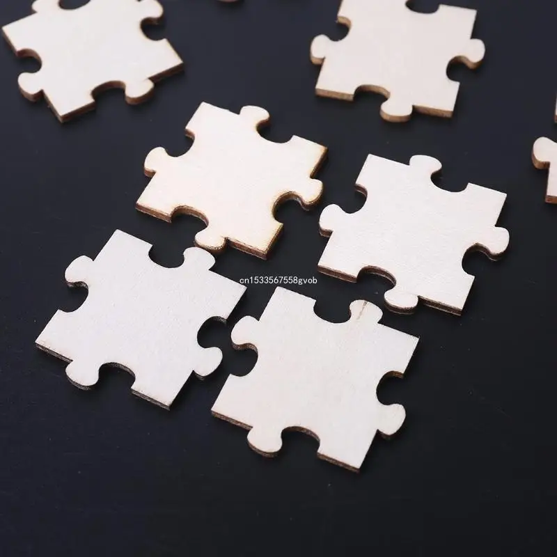 100 Pcs/Set Unfinished Wooden Jigsaw Freeform Blank Puzzles Pieces for DIY Art Crafts Card Making