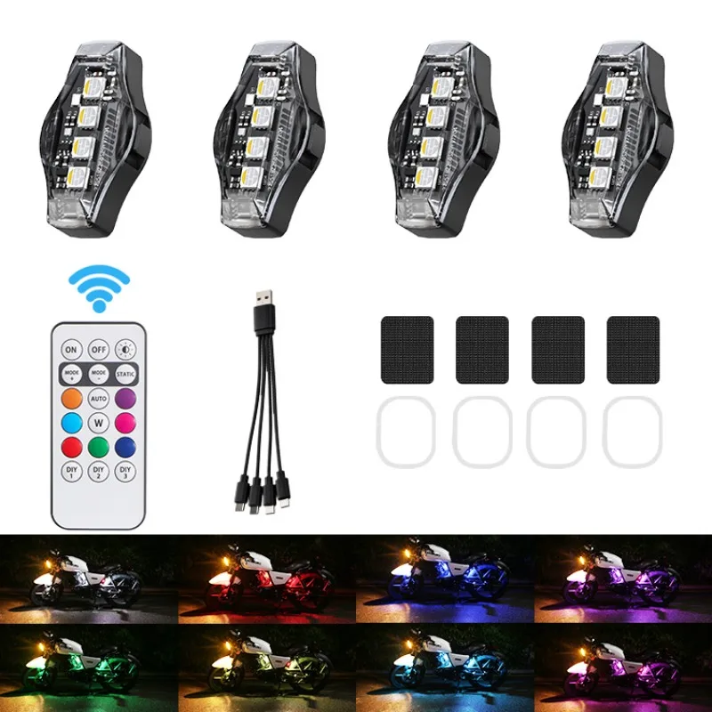 1/2/4/6/8pcs Wireless Remote Control LED Strobe Light Car Motorcycle Drone Scooter Anti-collision Warning Lamp Flash Indicator