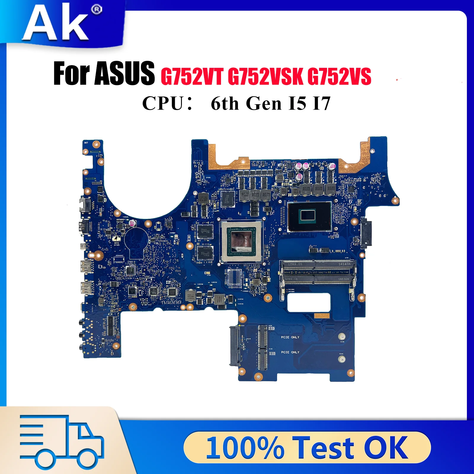 

G752VT Laptop Motherboard For ASUS ROG G752V G752VSK G752VS GL752VW GL752VL Notebook Mainboard With I5 I7 CPU 100% tests OK stk