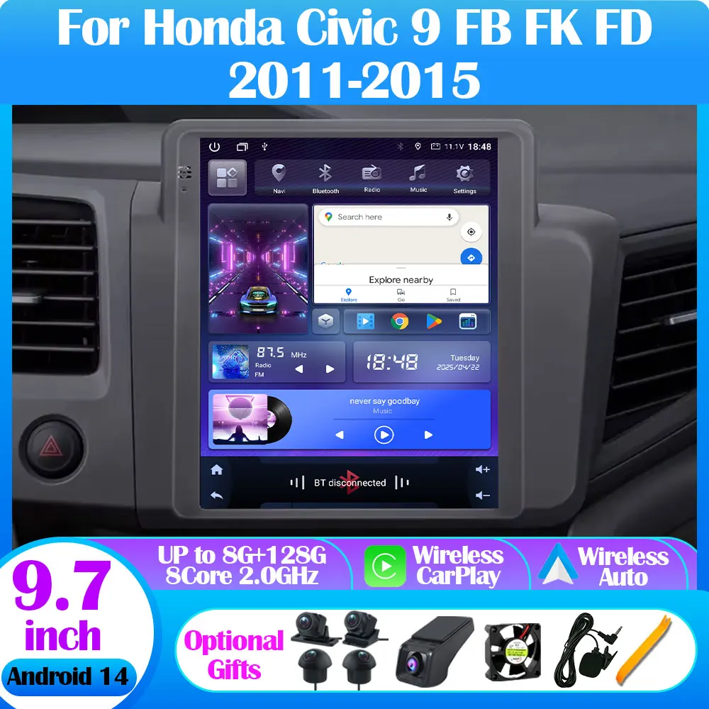 For Honda Civic 9 FB FK FD 2011-2015 9.7 inch 7862S Android 13 Car Radio Tesla Style Multimedia 4G CarPlay Auto GPS Navi Stereo