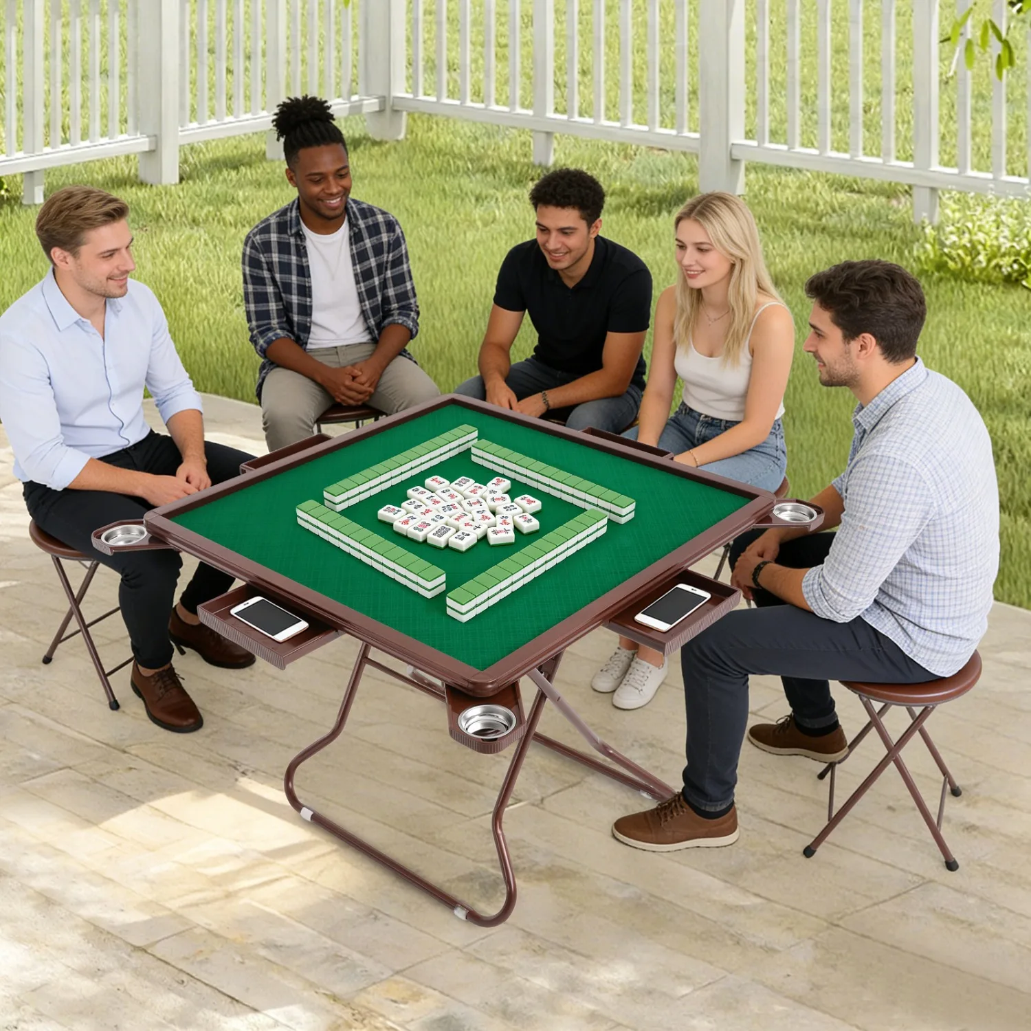 

Mahjong Table with 4 Cup Holders & 4 Drawers for 4 People, Foldable Mahjong Table, Portable Mahjong Table, 34.65*34.65*28.74in