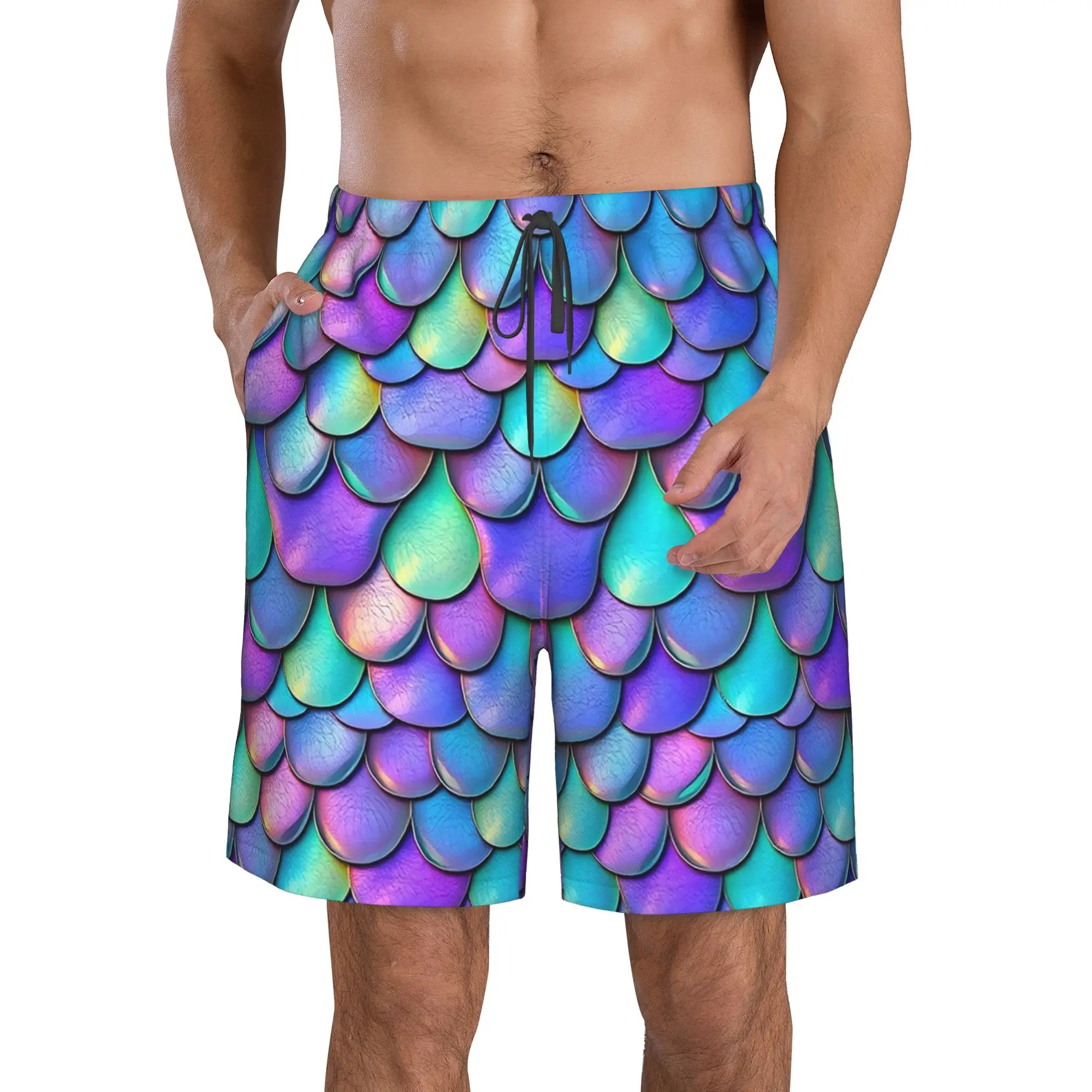 Mermaid Fish Scale Dazzling Scales Trunks Beach Board Shorts Casual Quick Dry Swimming Summer Men Pants