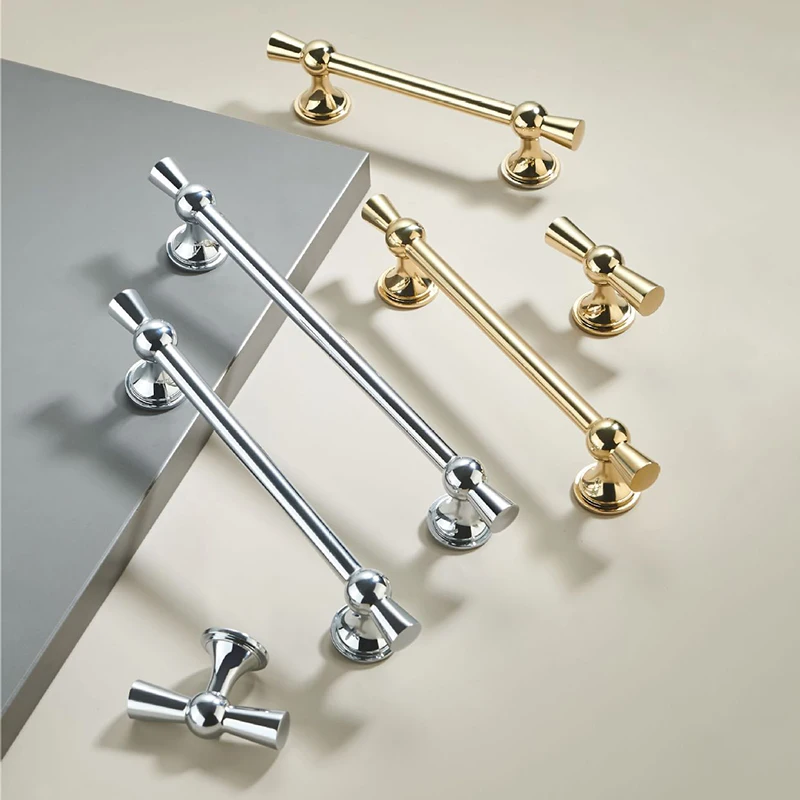 Polished Gold Silver Cabinet Handles Drawer Knobs Wardrobe Pull Handle Furniture Pull Bar Handle