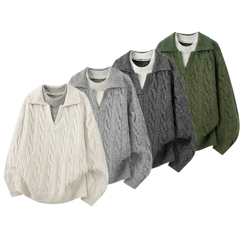 2026 New Winter Men Sweaters Loose Knitted Sweatshirt Long Sleeve Knitwear Casual Style Fashionable Outerwear Coat M-3XL