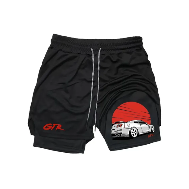 Running Shorts Men Fitness Gym Training 2-in-1 Sports Compression Fashion Quick Dry Workout Harajuku Jogging Double Deck Summer