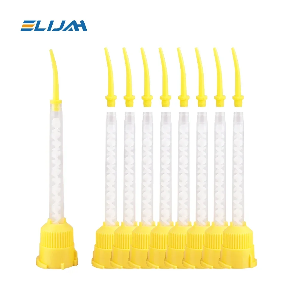 50Pcs/Pack Dental Mixing Tips Disposable Silicone Rubber Mixing Head Dentistry Impression Materials Nozzles Yellow Mixing Tubes