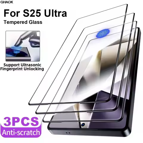 3PCS Unlockable Screen Protectors For Samsung Galaxy S25 Ultra S23 S22 S21 Plus S24 Ultra S25 Edge Full Cover Tempered Glasses