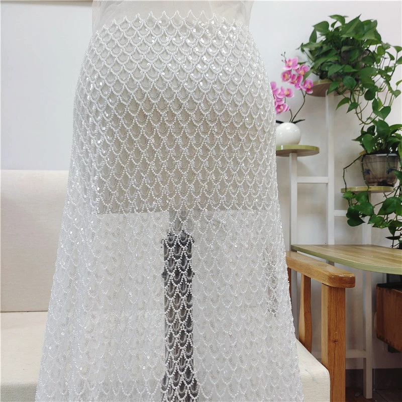 

Dense Mesh Sequin Beads Fish Scale Fabric Glitter Material Fashion Evening Dresses Apparel Wedding Design Textile
