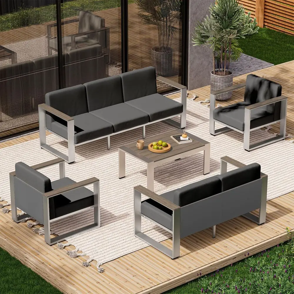 

Patio Furniture Set, 7 Seats Outdoor Patio Conversation Sets with Wide Seat and Ergonomic Washable Thick Cushions, Modern Patio