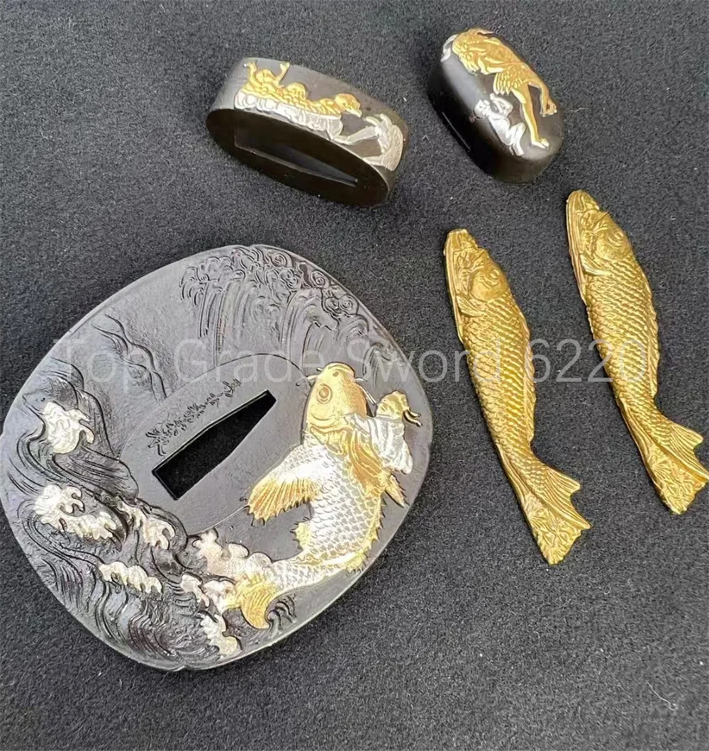 

Рыба кои Медь Латунь Покрытие Золото Серебро Цуба Handguard Fuchi Kashira Menuki Для настоящего японского самурая Катана Меч Фитинги