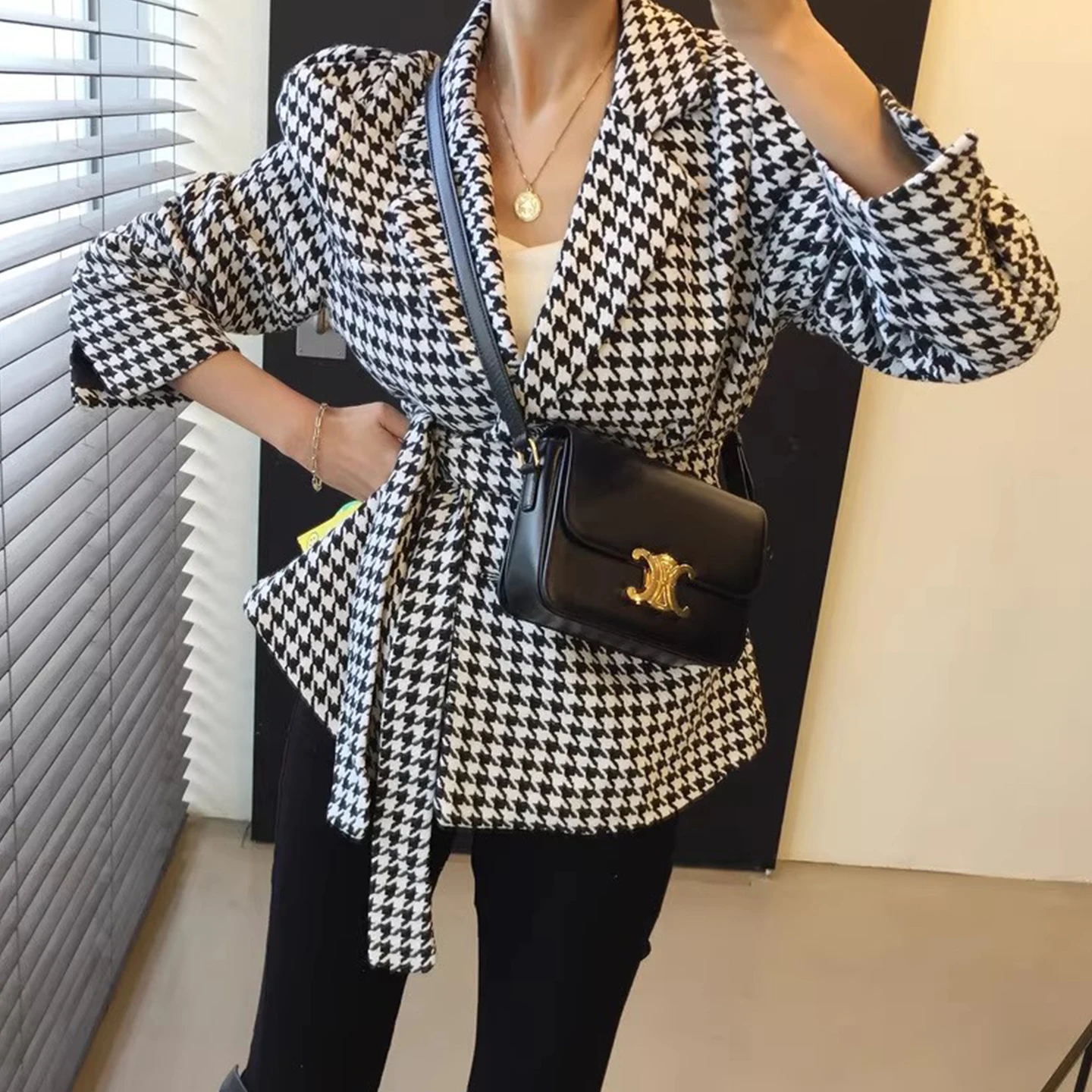 

Retro Cheered Coat Women's Winter Slimming Belted Waistcoat Korean Sle Long Sve Suit Collar Outerwear Faion Sensation