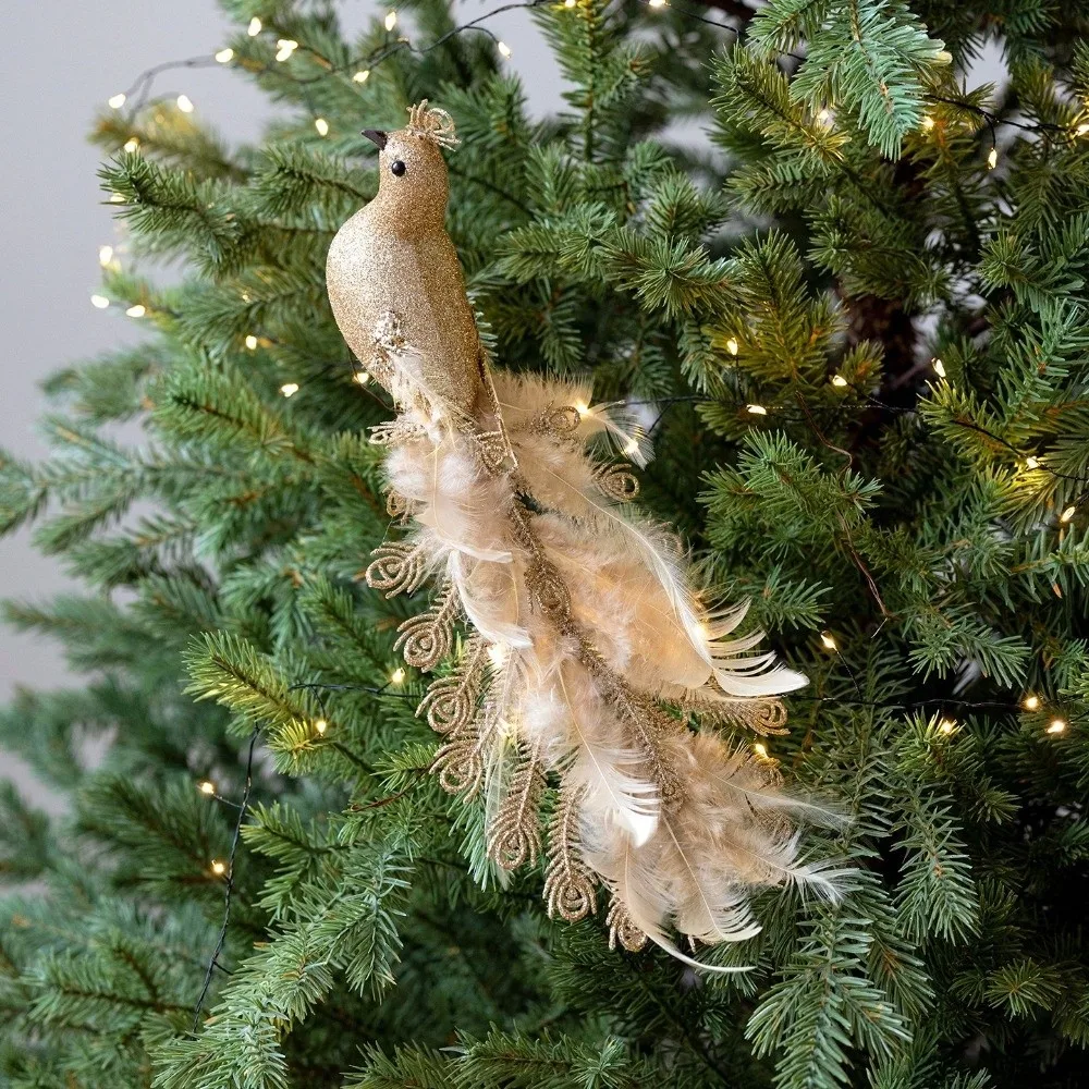 

Glitter Christmas Peacock Ornaments Handmade Simulation Bird Faux Peacock Feather Realistic Feather Birds Decor Tree Decoration