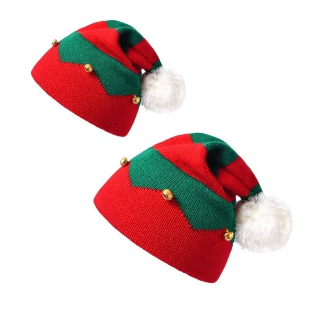 Geschenk Frohe Weihnachten Mütze Weihnachts-Strickmütze Warme Grün-Rote Santa-Mütze Plüschball Koreanischer Stil Wollmütze Frohes Neues Jahr – Detail 10