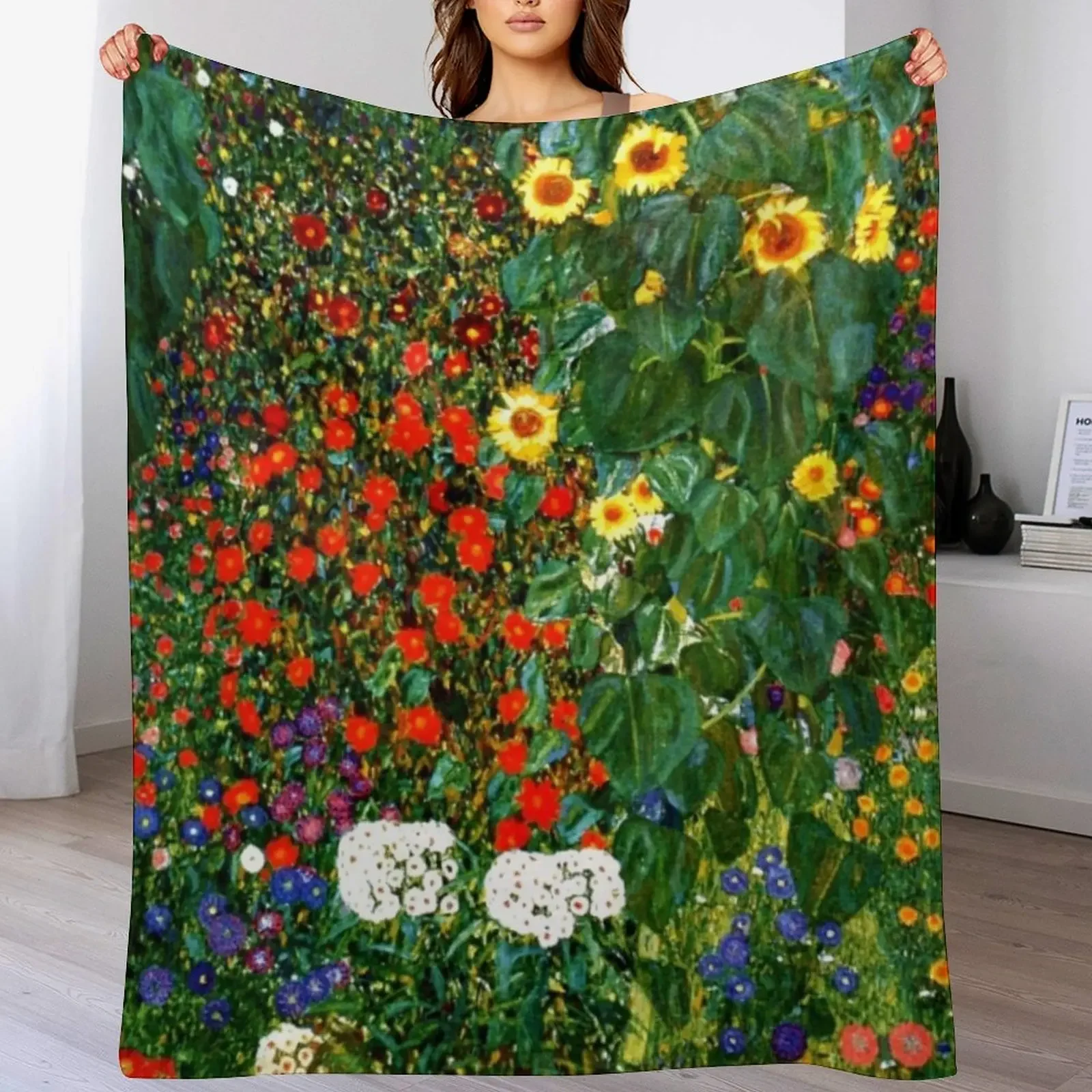 

Klimt - Farm Garden with Sunflowers Throw Blanket Soft Beds Stuffeds Comforter Beautifuls Blankets