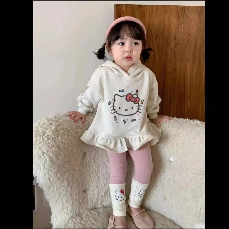 سانريو الطفل هوديي البدلة لطيف الحلو مرحبا كيتي فتاة طفل أوائل الربيع رشاقته الدفء الأزياء الكرتون سترة طماق 2PCS