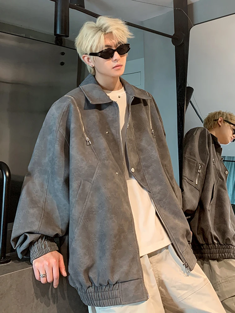 

Retro American PU Leather Jaet Men's Autumn Winter New Sle Trendy Brand Deconstructed Design Biker Sle Outerwear for Men