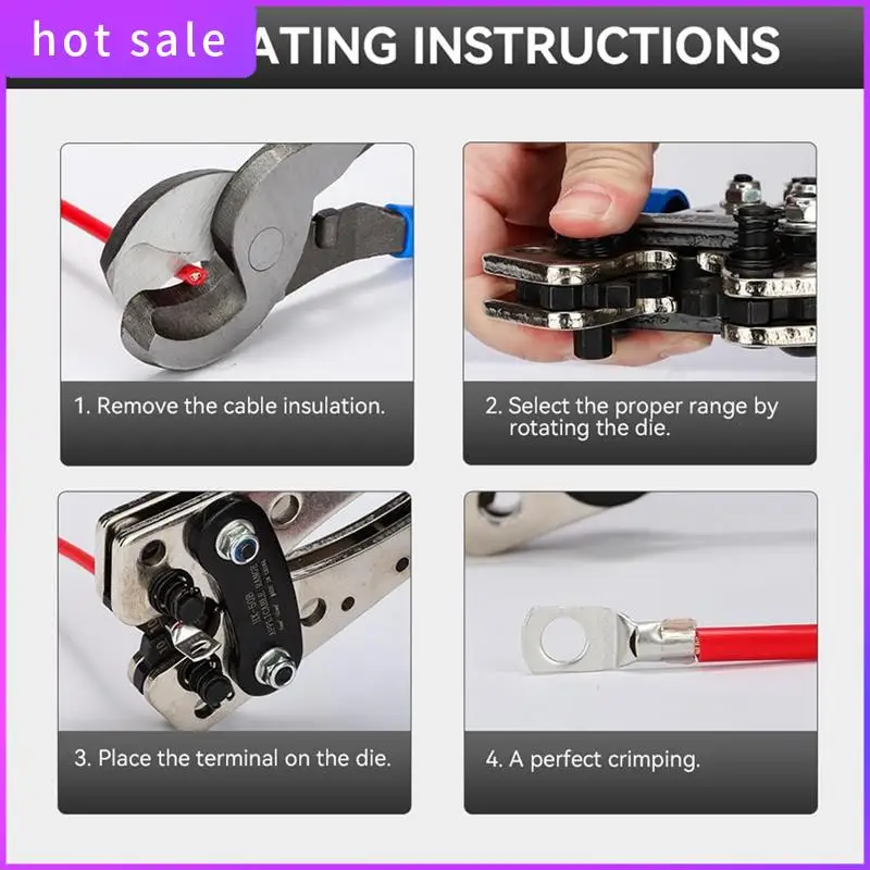 

Battery Cable Crimping Tool Parts For AWG 10-1 Copper Ring Lug With Cable Cutter, Heavy Duty Crimper For Wire Lugs HX-50B