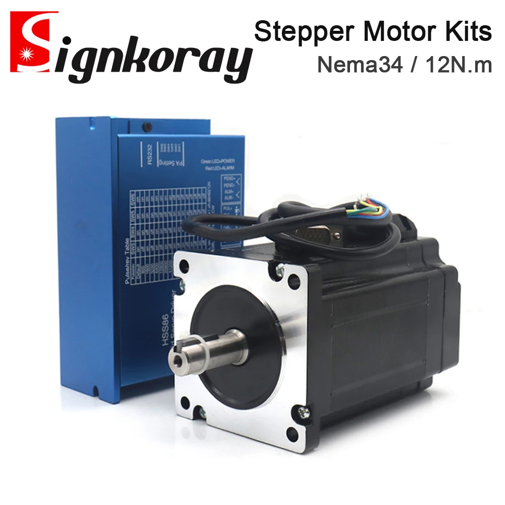 SignkoRay JSS Nema34 12N.m Closed Loop Stepper Motor Driver Kits Shaft Dia.14mm 8A HSS86+86HSE12N-BC38 for CNC Engraving Machine