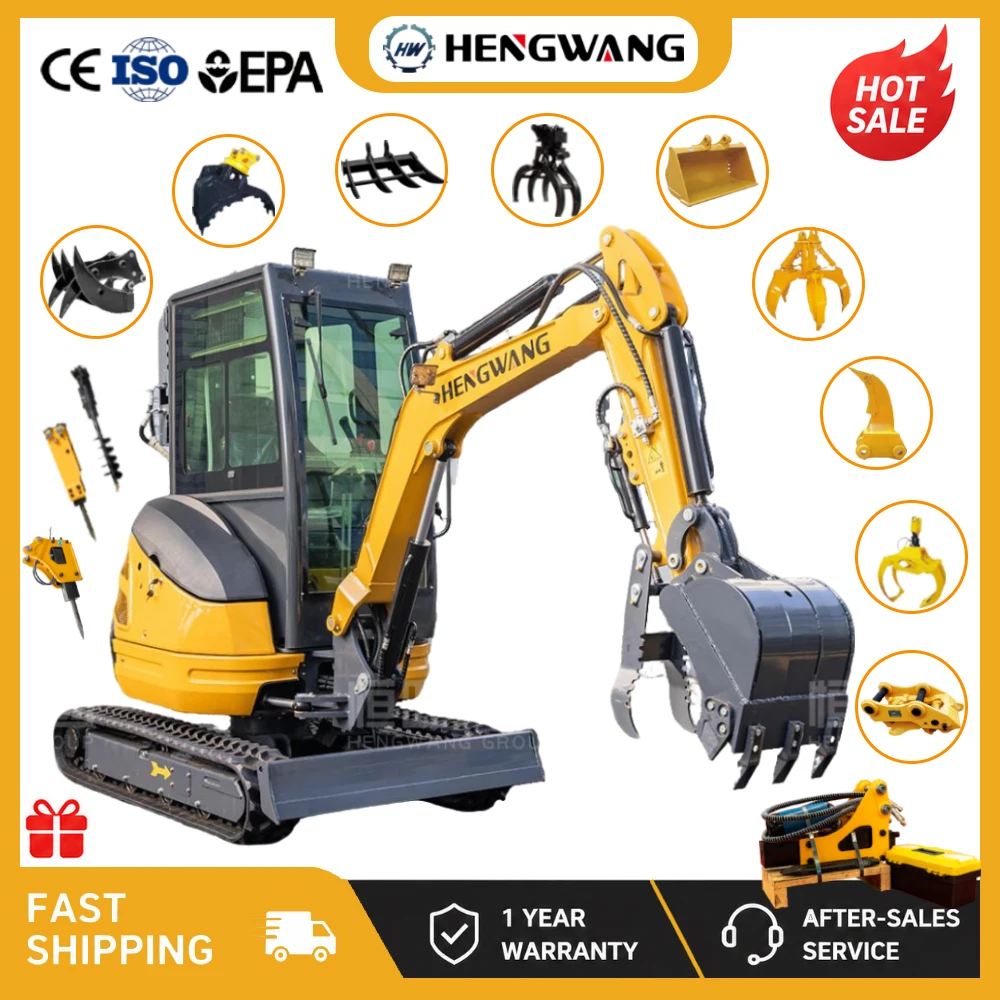 Mini Excavadora Hidráulica de 2.5 Toneladas, Excavadora Compacta de Orugas, Mini Excavadora Diesel de 2.5t, Mini Retroexcavadora para Jardín, Uso Doméstico y Construcción