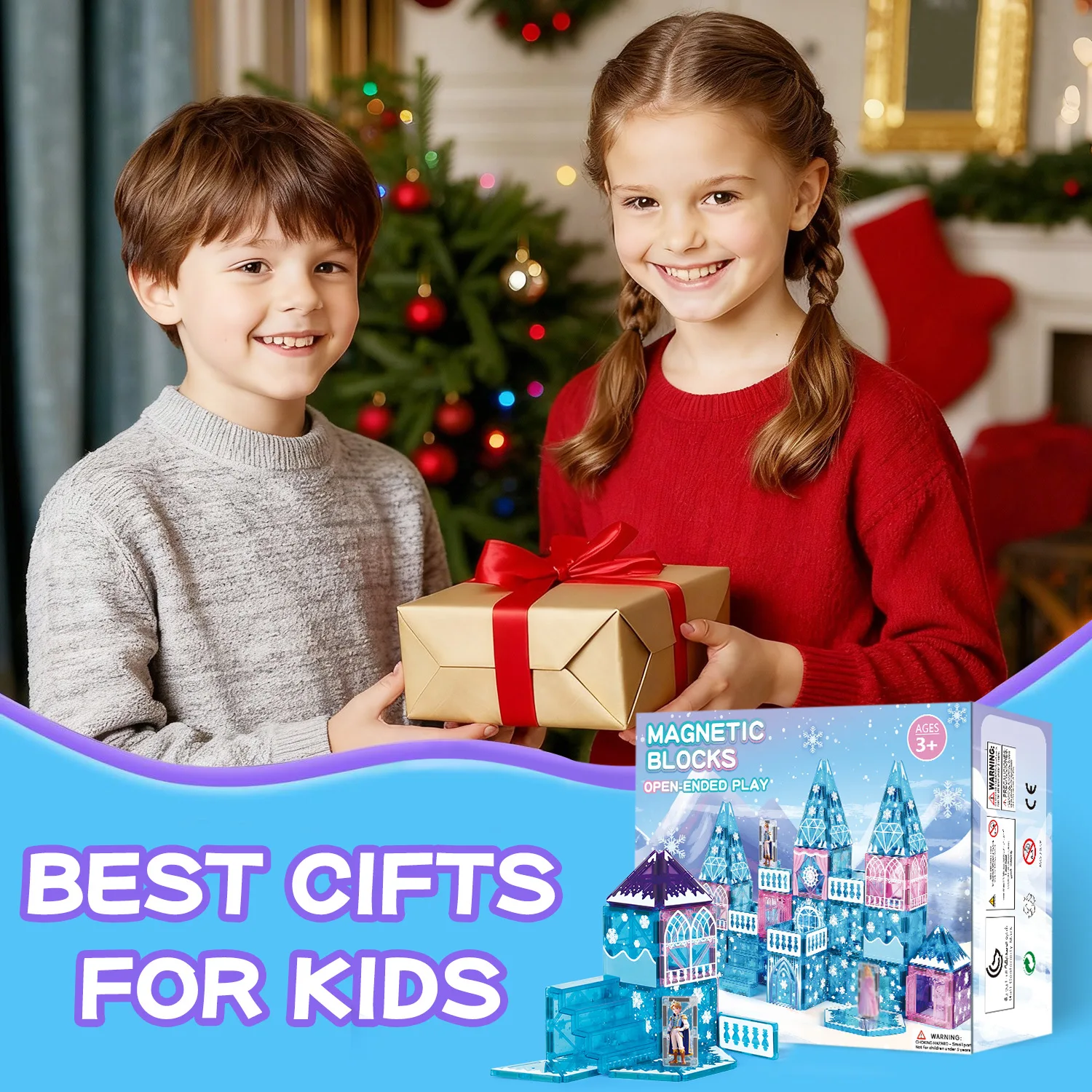 48-piece Princess and Prince Ice and Snow Series Magnetic Window Puzzle - Educational Toy for Kids, Magnetic Building Blocks, Ic