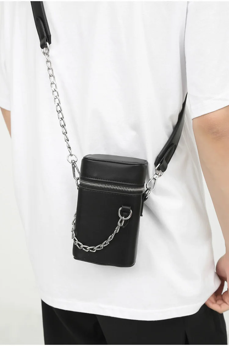 New Men's Bag Luxury Leather Bags For Male Small Phone Holder Shoulder Crossbody Bag For Women Cool Boys Chain Purse Bags