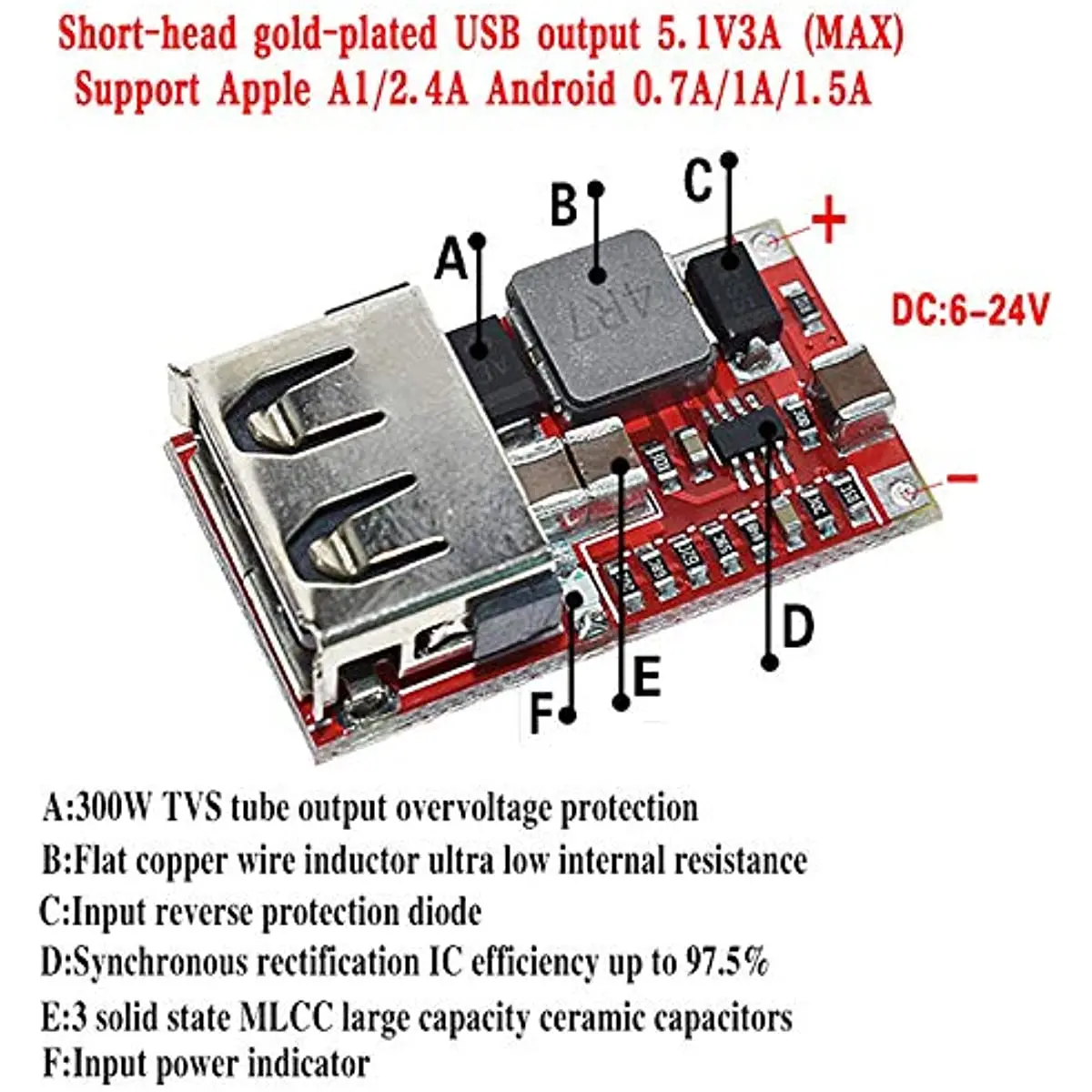 DC-DC Buck Step Down Converter Module 6-24V 12V/24V Naar 5V 3A Power auto Usb Oplader Supply Voltage Regulator Module