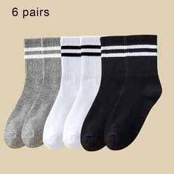 6 Pairs Women's Mid Socks Solid Color Breathable Comfortable In Autumn Winter Sweat Absorbing High-Quality Casual Socks Sports