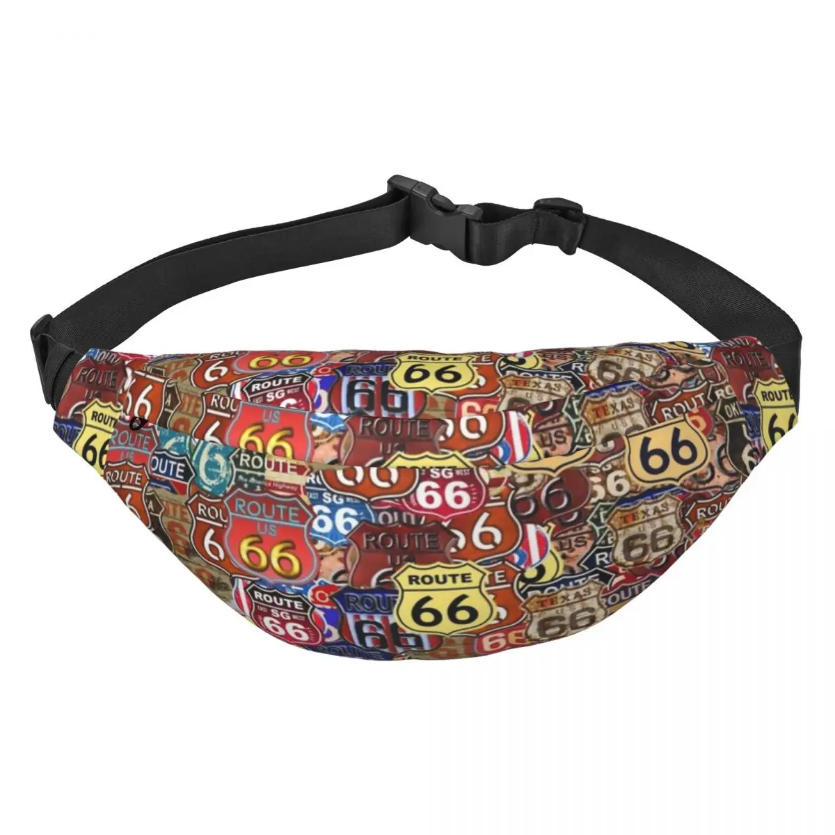 

Custom Cool Route 66 Signs Fanny Pack Men Women USA Highway Sling Crossbody Waist Bag for Hiking Phone Money Pouch