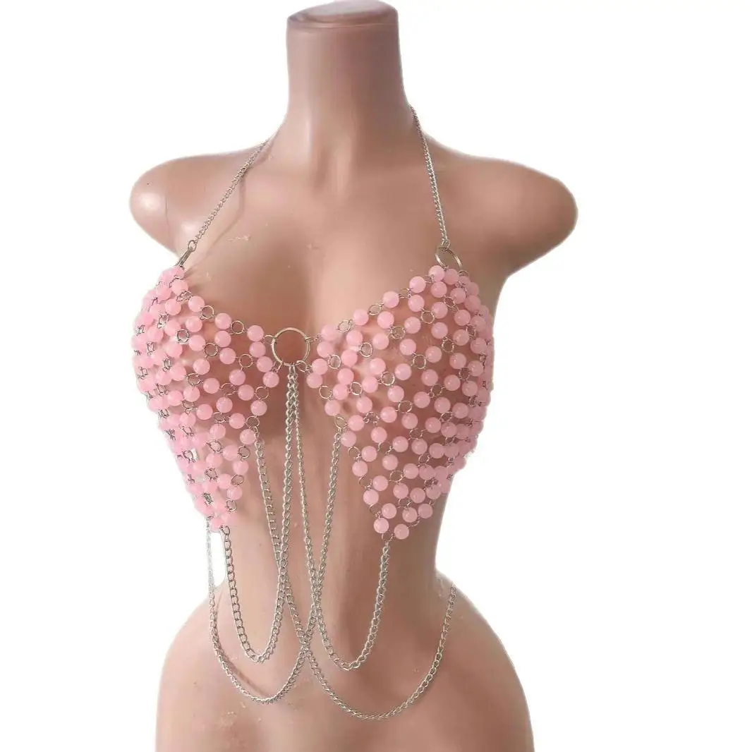 

Sexy Club Metal Chain Beaded Vest Top Women's Faion Bal A-Line Narrow Strap Vest ort Length Super Sexy Night Outfit