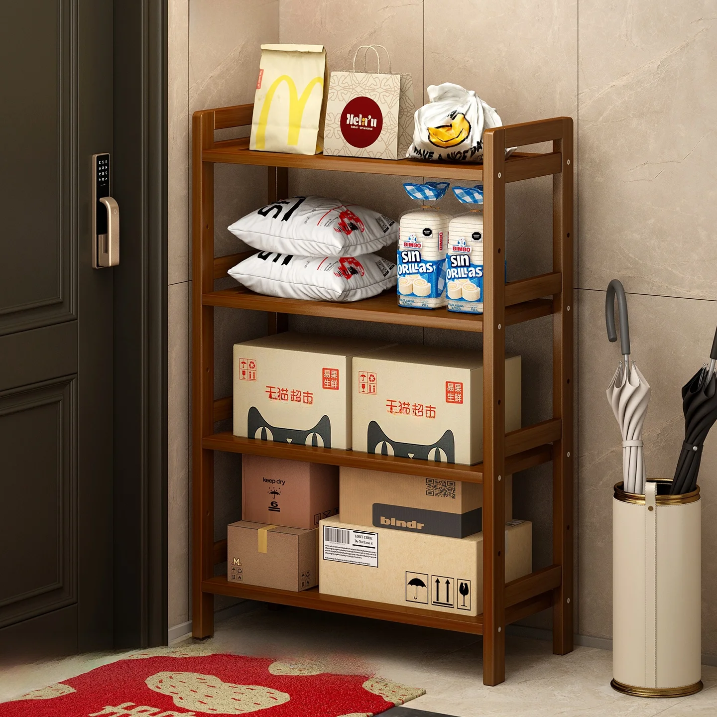 

Modern Minimalist Home Entrance Hallway Storage Rack Outdoor Porch Small Shelf for Takeout Goods And Miscellaneous Items