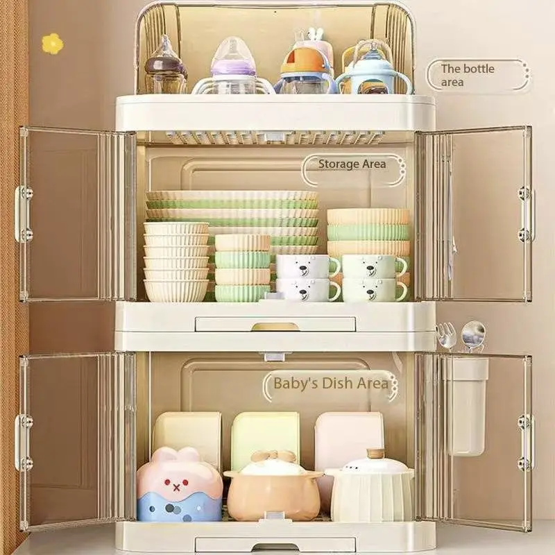 Complementary Food Storage Cabinet, Milk Bottle Dust-proof Box, Kitchen Draining Rack, Baby Tableware Storage Box