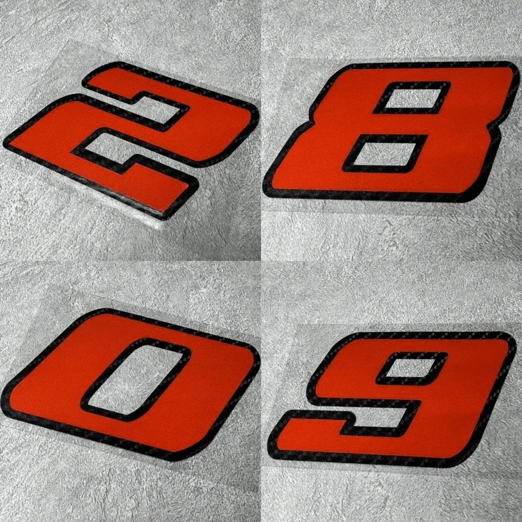 1Pc 0-9 Racing Number Vinyl Sticker, Carbon Fiber Border for Car Window Helmet Race Body