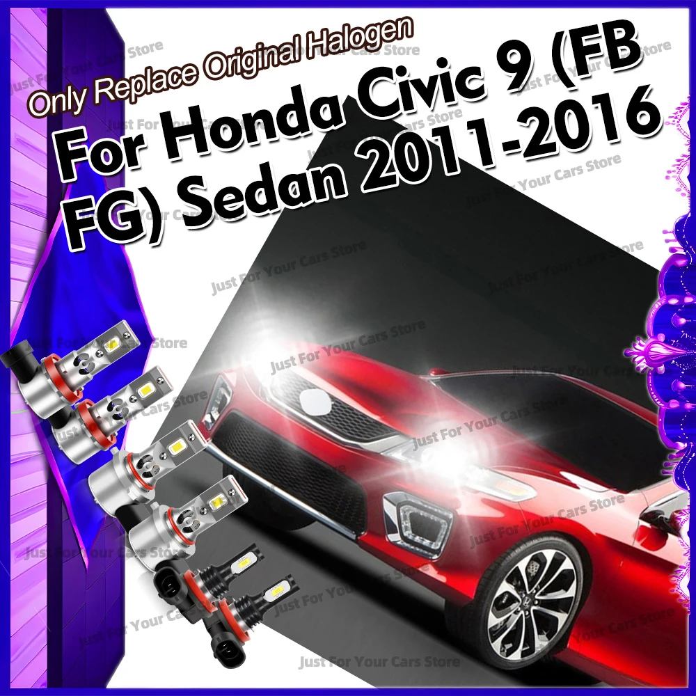 2/6x 6000K Headlight 3570 CSP Fog Bulb For Honda Civic 9 (FB FG) Sedan 2011 2012 2013 2014 2015 2016 High Low Beam 30000LM Lamps