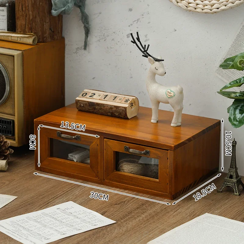 Wooden Drawer Storage Box Computer Monitor Office Desktop  Increased Shelf Cabinet Dressing Table Organizer