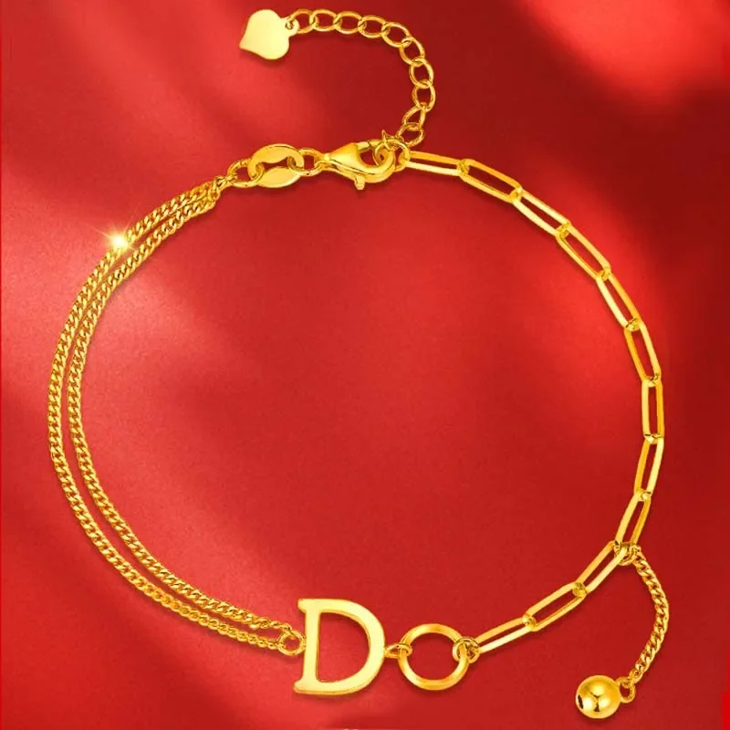 

VivoGold Luxury 24K 9999 Pure Gold real gold D Women's Bracelet All-match D English Design Women's Fine Bracelet